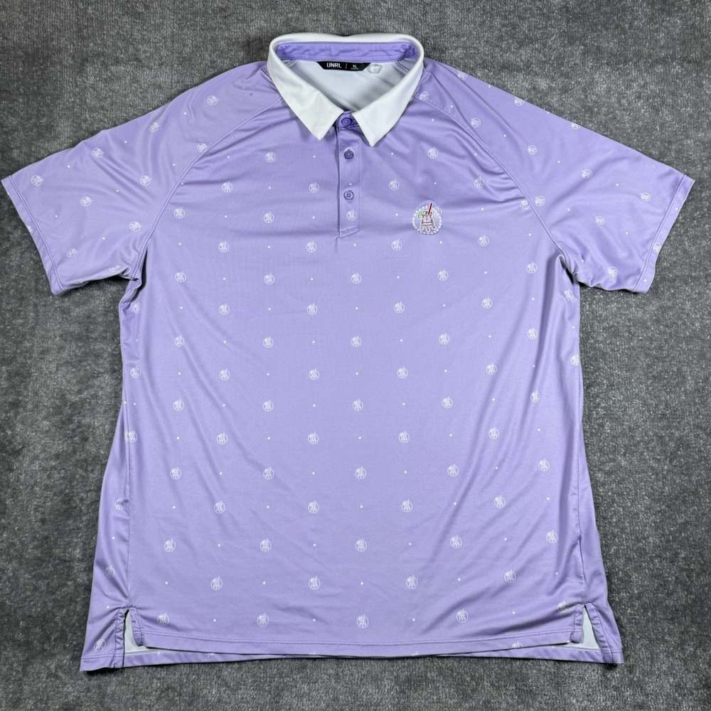 UNRL Polo Shirt Men's XL Purple Barstool Transfusion Print Athletic Golf Stretch
